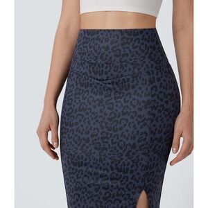 NEW Halara Midi Skirt Small Navy Leopard High Waisted Butt Lifting Slit Sporty